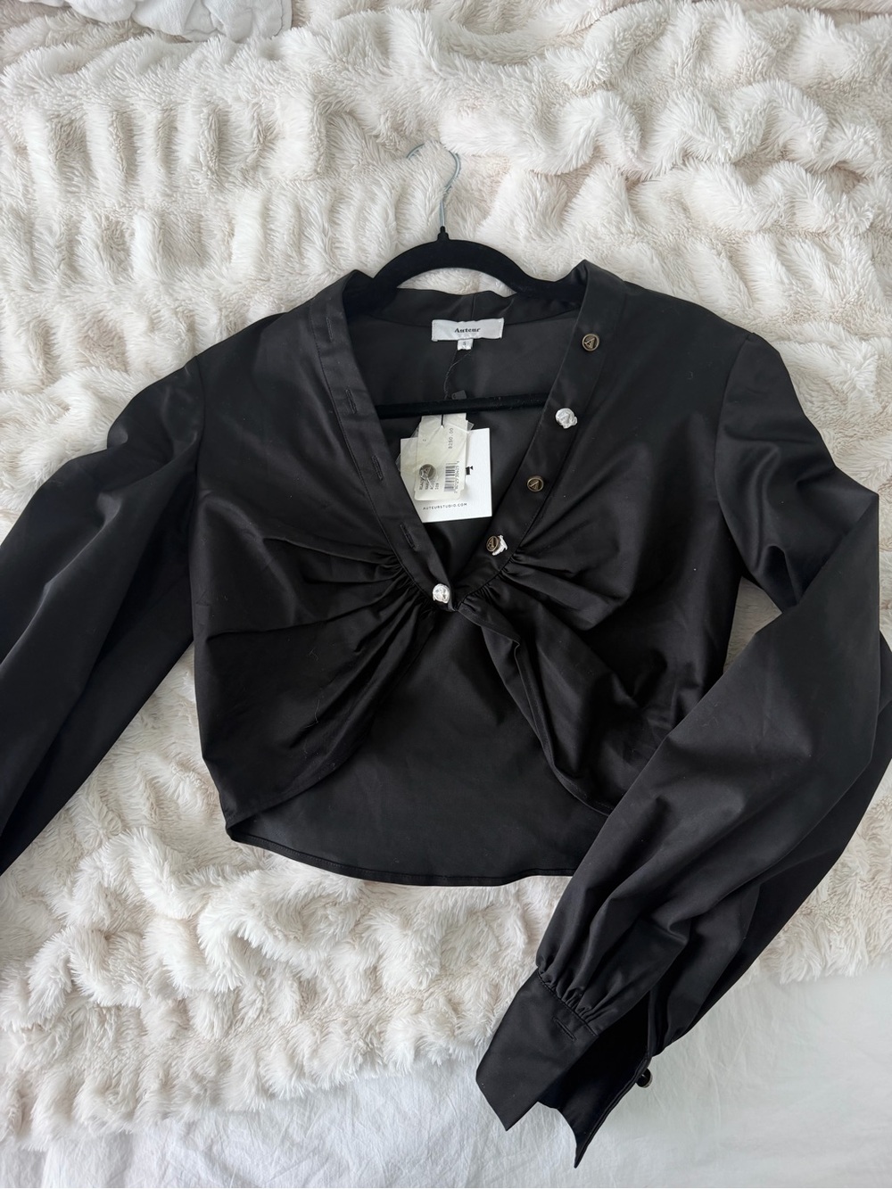 Twist-Front Black Long-Sleeve Blouse by Auteur